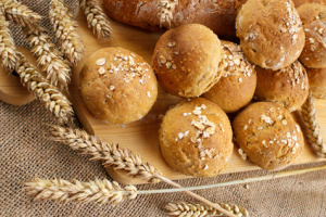 Homemade buns with wheat ears